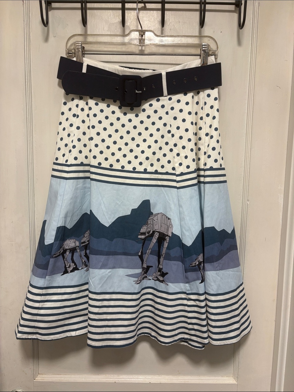 Star Wars Her Universe White and Navy AT-AT Border Skater Skirt with Belt Medium